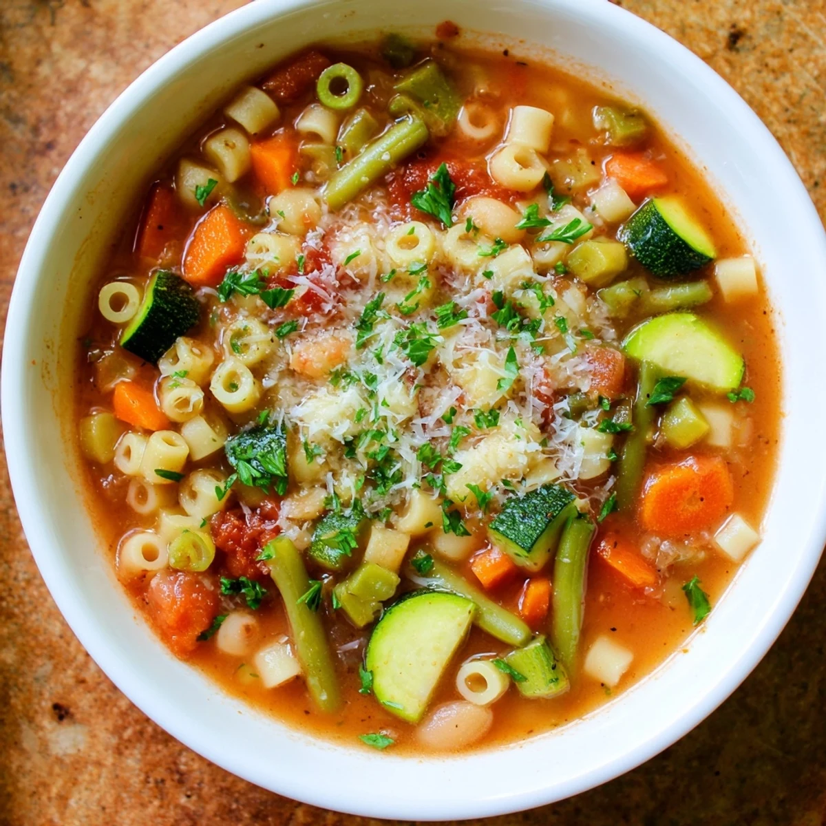 Enjoy the rich aroma of this easy One-Pot Minestrone Soup, a perfect vegetarian Italian meal.