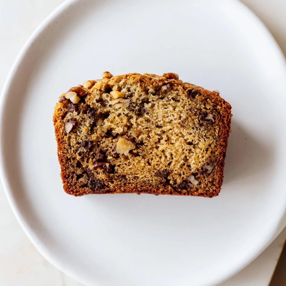 Warm Simple Banana Bread loaf, sliced and inviting, with a golden-brown, cracked crust.