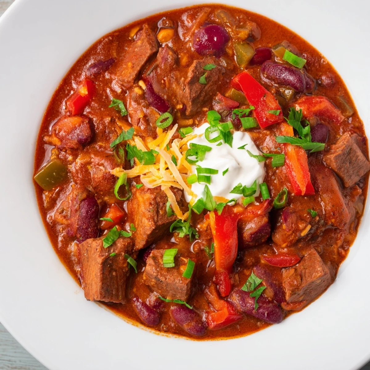 Hearty Winter Warming Chili con Carne, a comforting Tex-Mex stew, ready to be served hot.