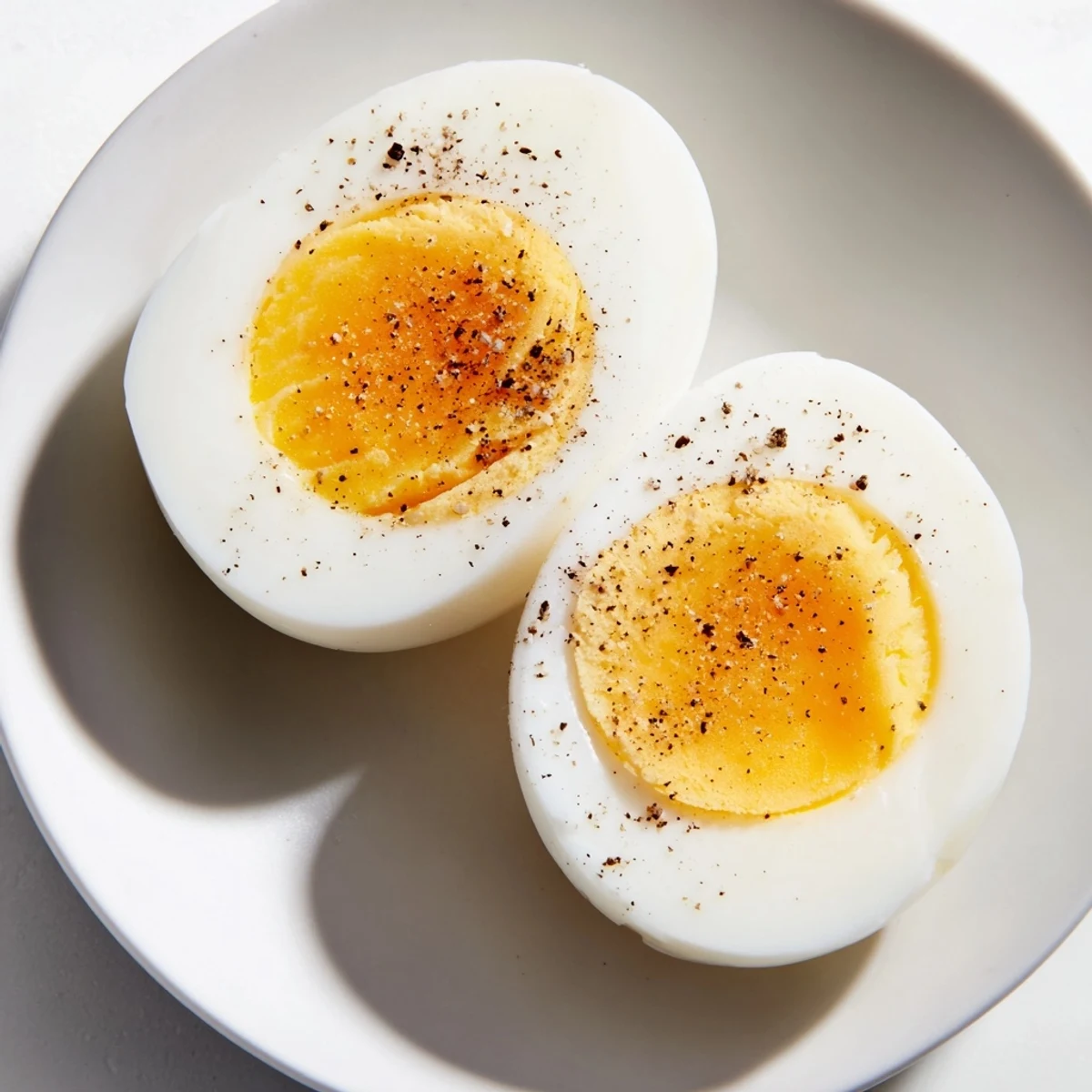 Perfect hard-boiled eggs with bright yellow yolks, ready to be enjoyed as a protein-packed snack.