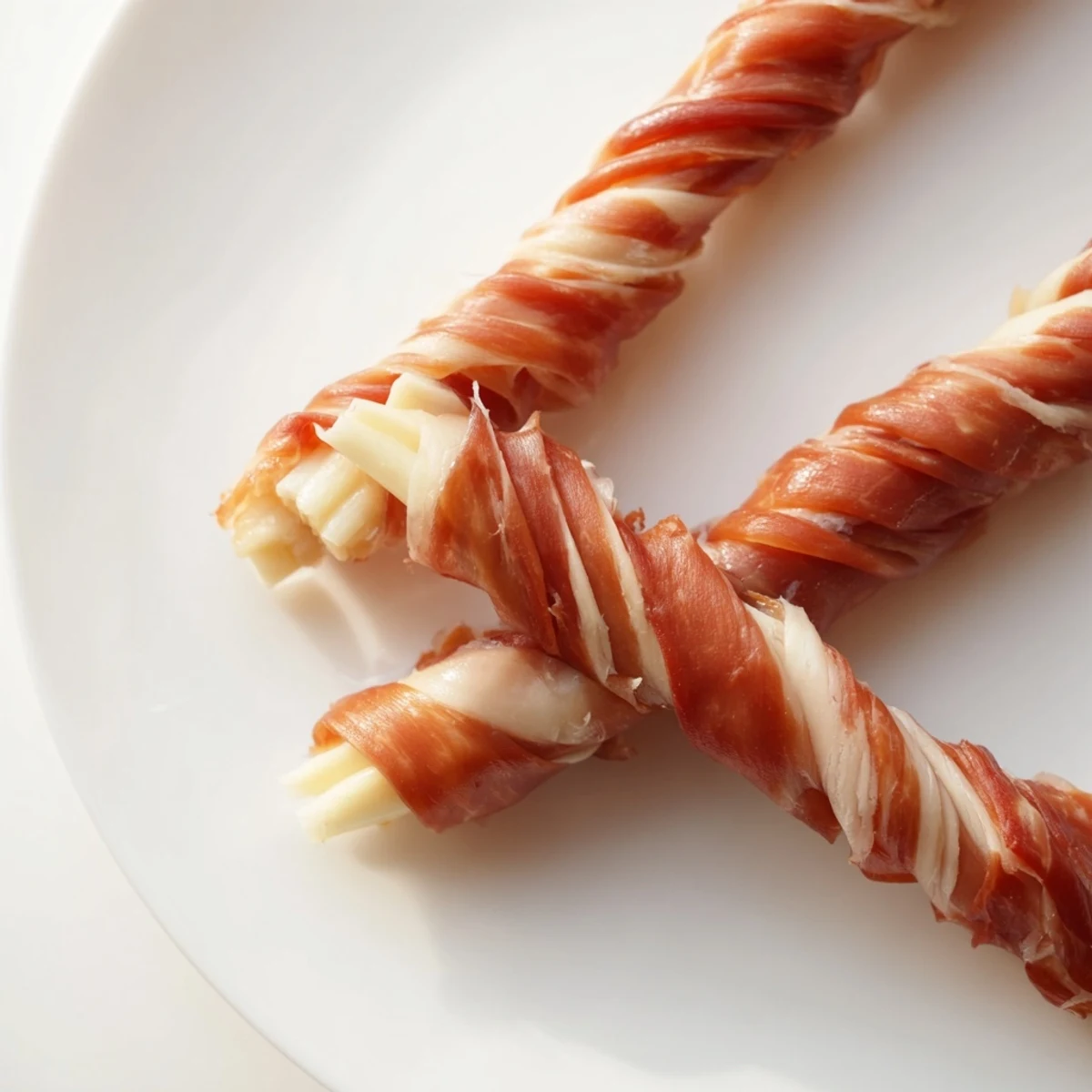Braided Nautical Knot appetizer with salty prosciutto wrapped around creamy, stringy cheese.