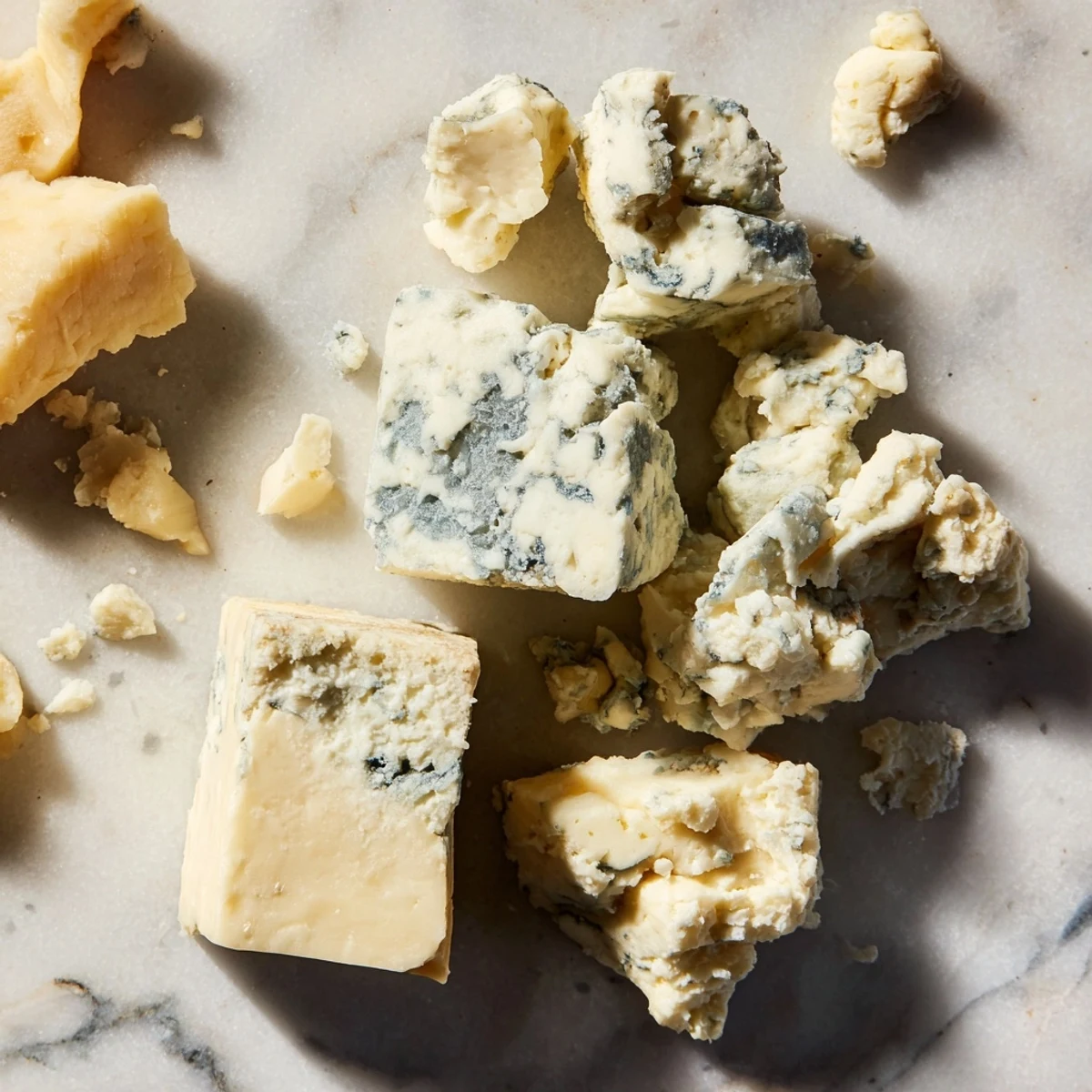 The Marble Quarry cheese board, a visual masterpiece of blue and white cheeses, ready to enjoy.