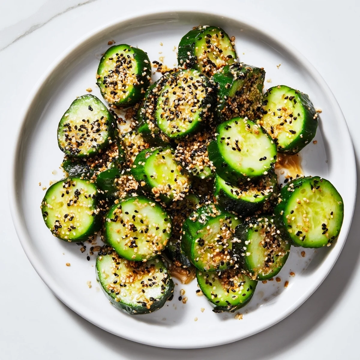 Fresh cucumber shaker with everything bagel seasoning: crunchy snack ready in minutes, a refreshing delight.