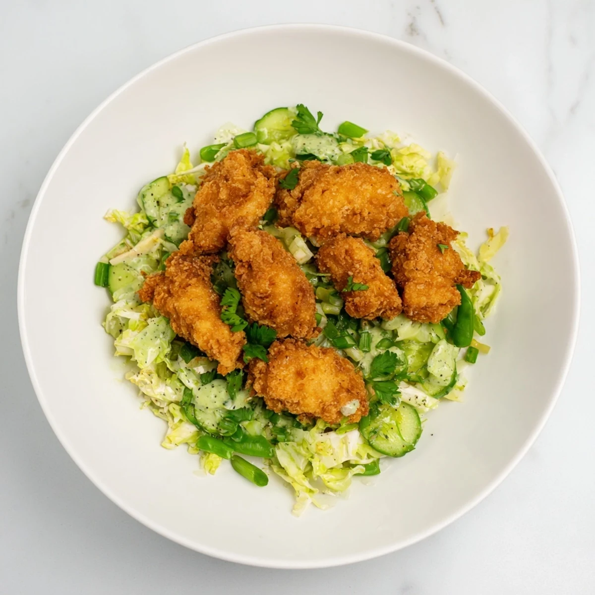 Creamy Green Goddess dressing generously coats a colorful Green Goddess Nugget Salad, perfect for lunch!