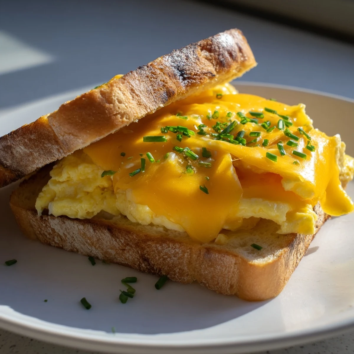 Crispy edges of bread perfectly hold the warm, gooey cheese and cooked eggs in this One-Pan Egg Breakfast Sandwich.