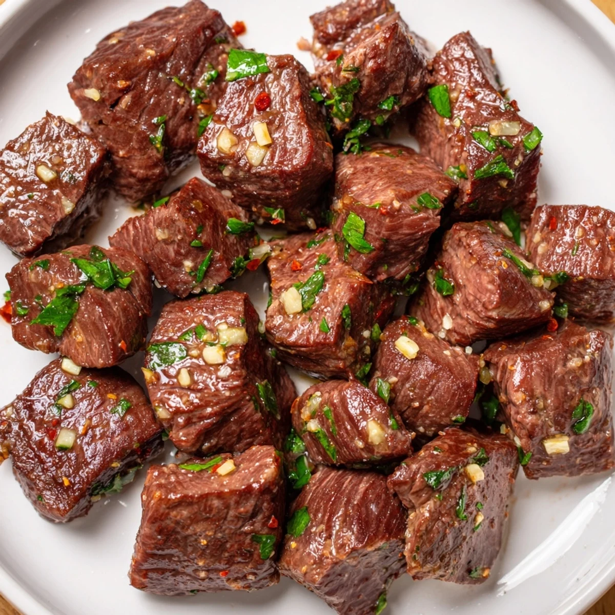 Sizzling Garlic Butter Steak Bites, perfectly browned and glistening in a flavorful garlic sauce.