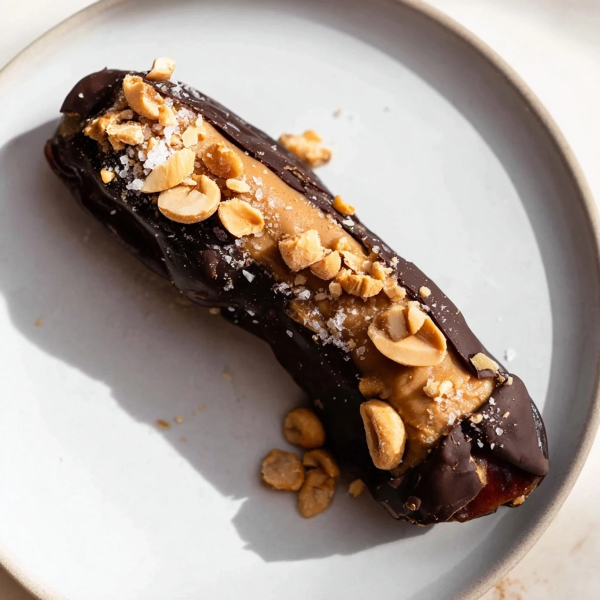 Perfectly-formed Chocolate Date Snickers, with rich, dark chocolate ready to be devoured as a treat.