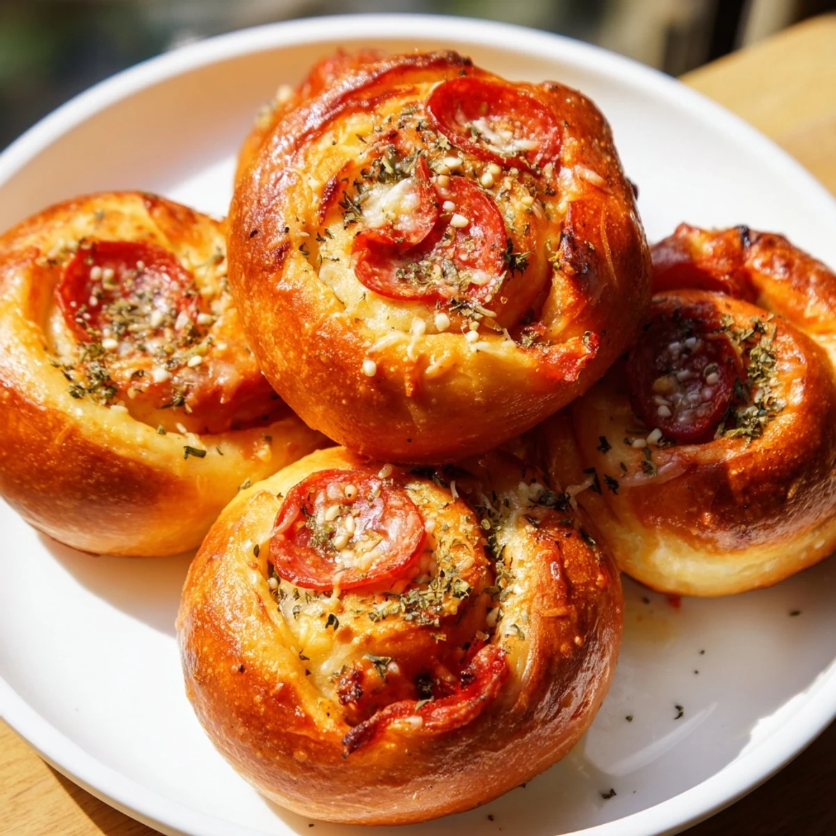 Golden brown air fryer pizza rolls, bubbling with cheese, ready for dipping in warm pizza sauce.