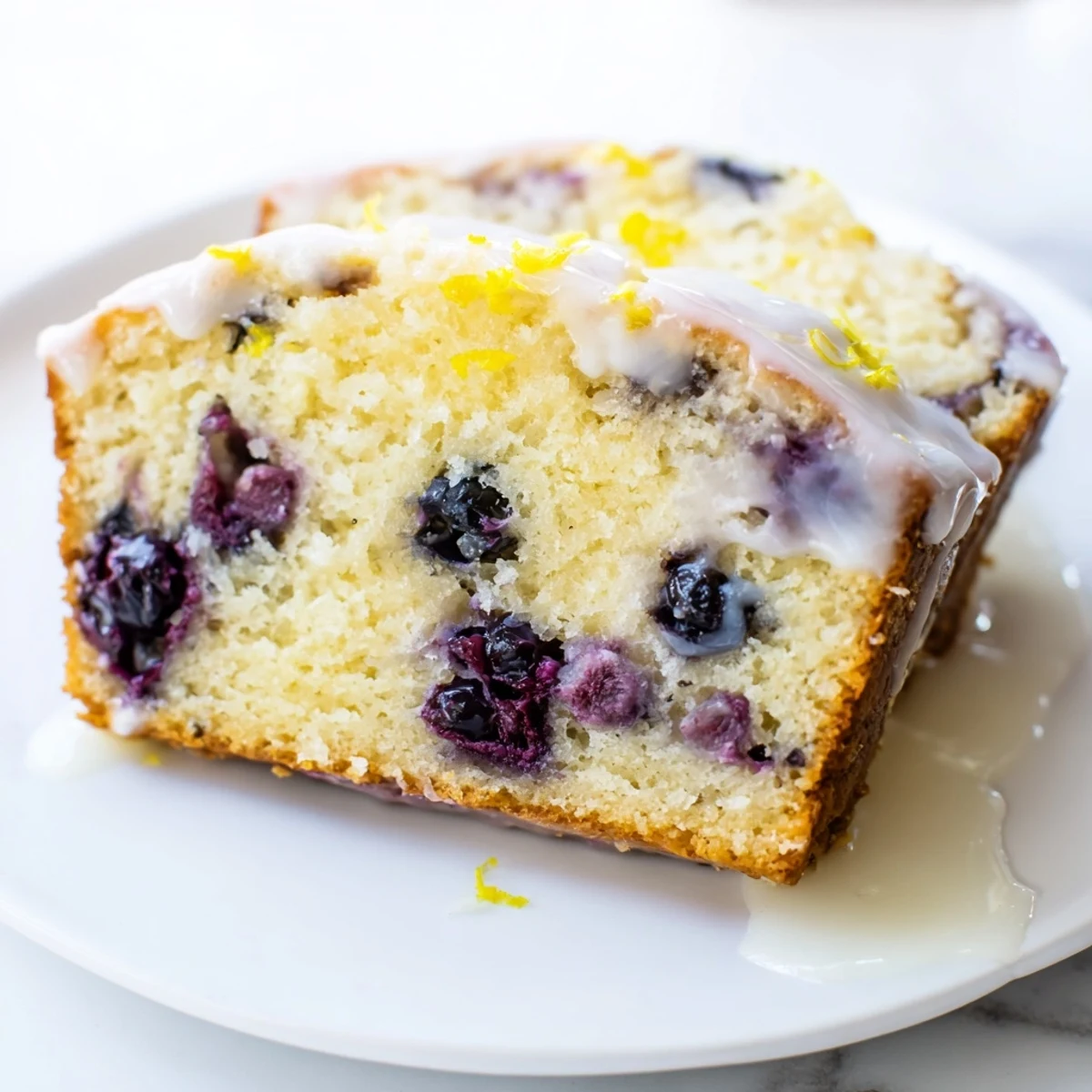 Moist Lemon Blueberry Yogurt Loaf, studded with vibrant blueberries, ready to slice and serve.