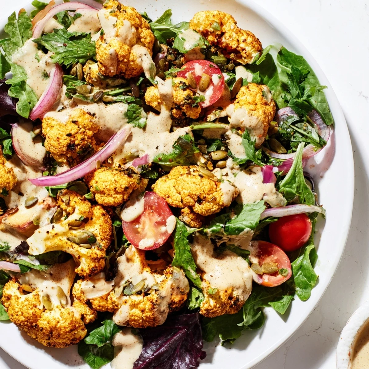 Crispy Cauliflower Tahini Salad
