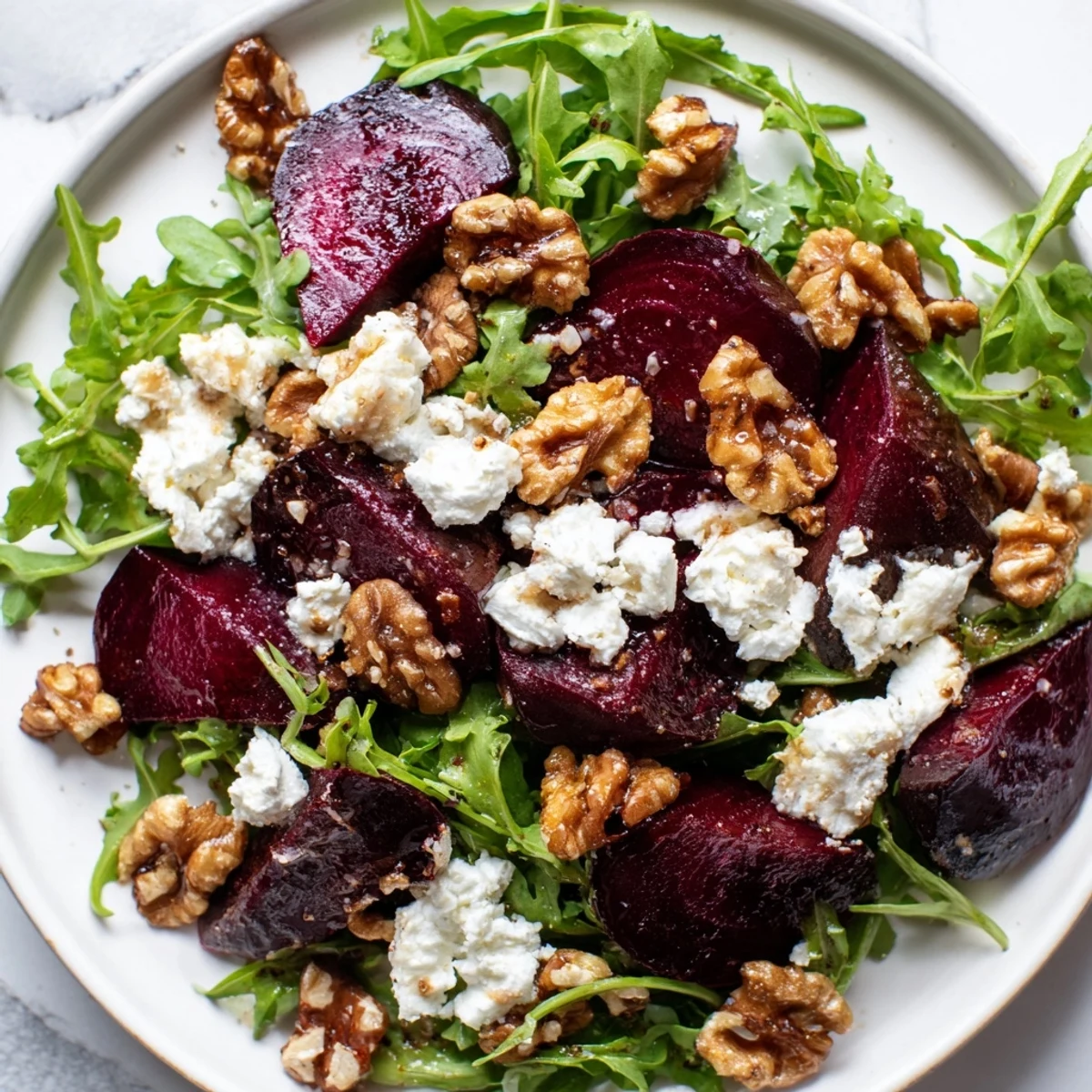 Vibrant Roasted Beet Walnut Salad, featuring tender beets, crunchy walnuts, and creamy goat cheese.