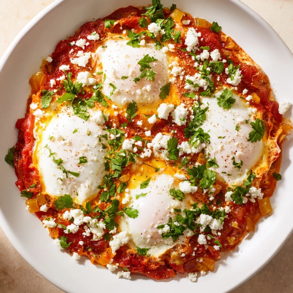 Close-up of bubbling Israeli Shakshuka Eggs, the vibrant sauce showcasing the richness of this meal.