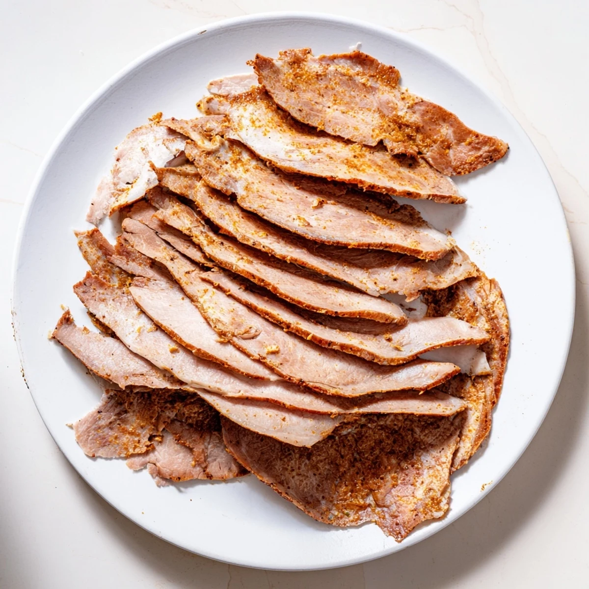 Golden-brown Turkish Döner Meat, thinly sliced and served with fresh pita bread and vegetables, ready to eat.
