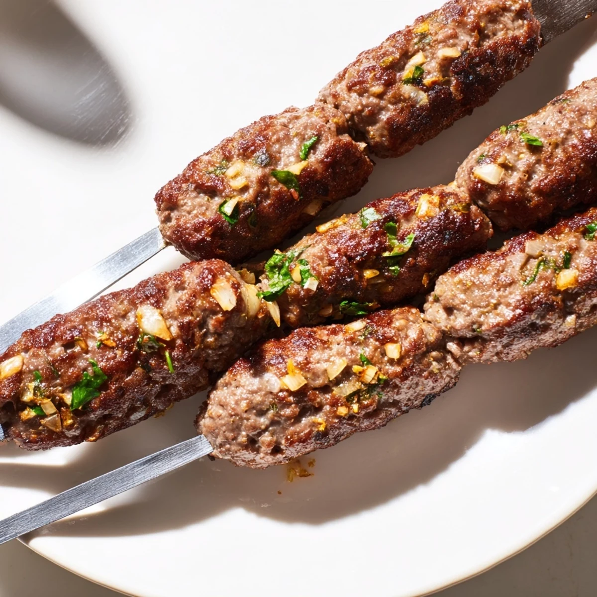 Smoky and flavorful Iraqi Kebab Tikka skewers, grilled to perfection, ready to serve with fresh herbs.
