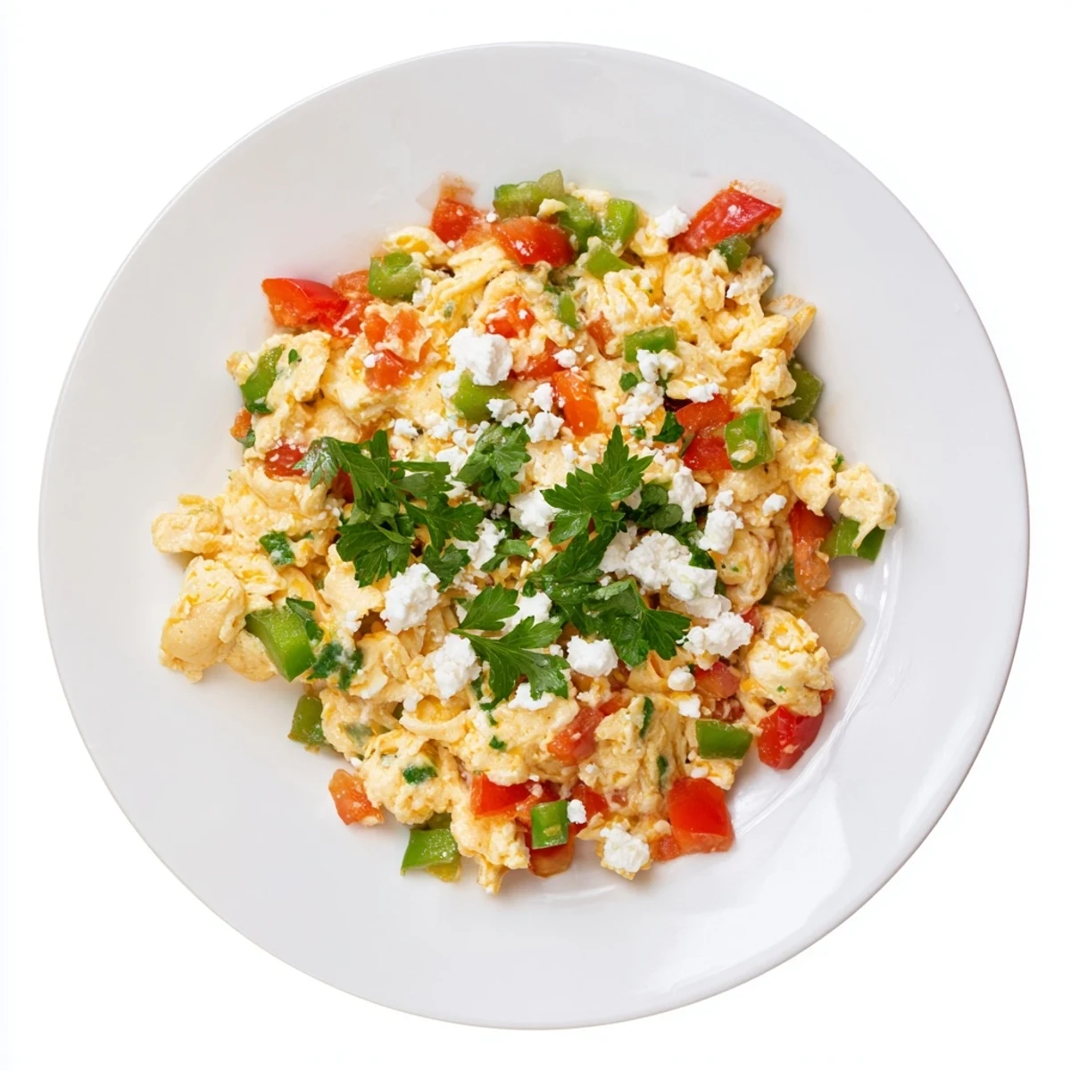 Fresh, colorful Turkish Menemen Scramble, loaded with tomatoes and onions, ready for a delicious brunch.