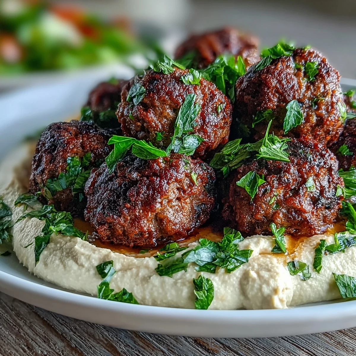 Golden-brown venison meatballs are arranged beside a bright salad and rich hummus, ready for a satisfying Mediterranean-inspired meal.