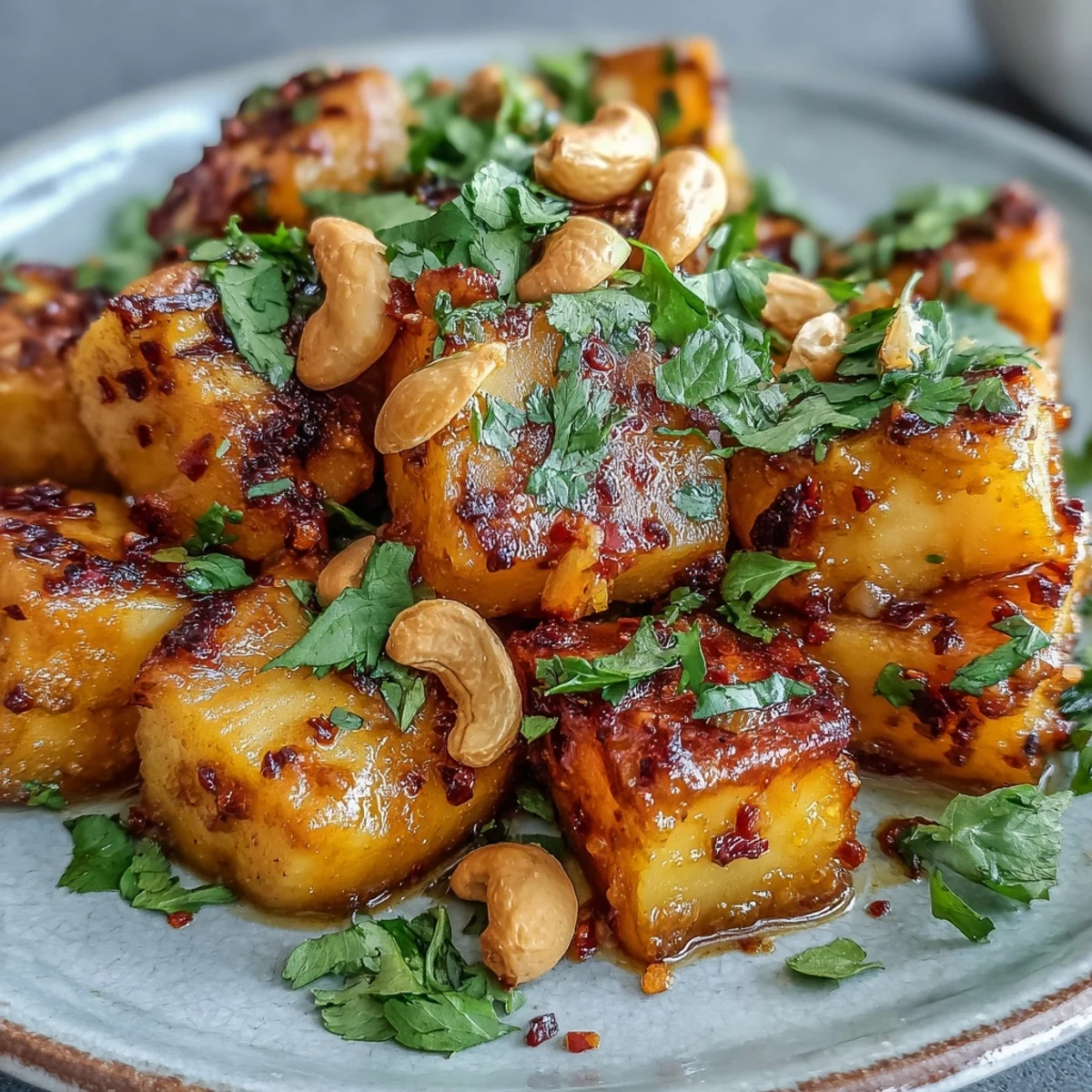 A warm skillet of curried celeriac features tender root vegetables in a spiced, aromatic sauce, ready to be served alongside fluffy basmati rice.