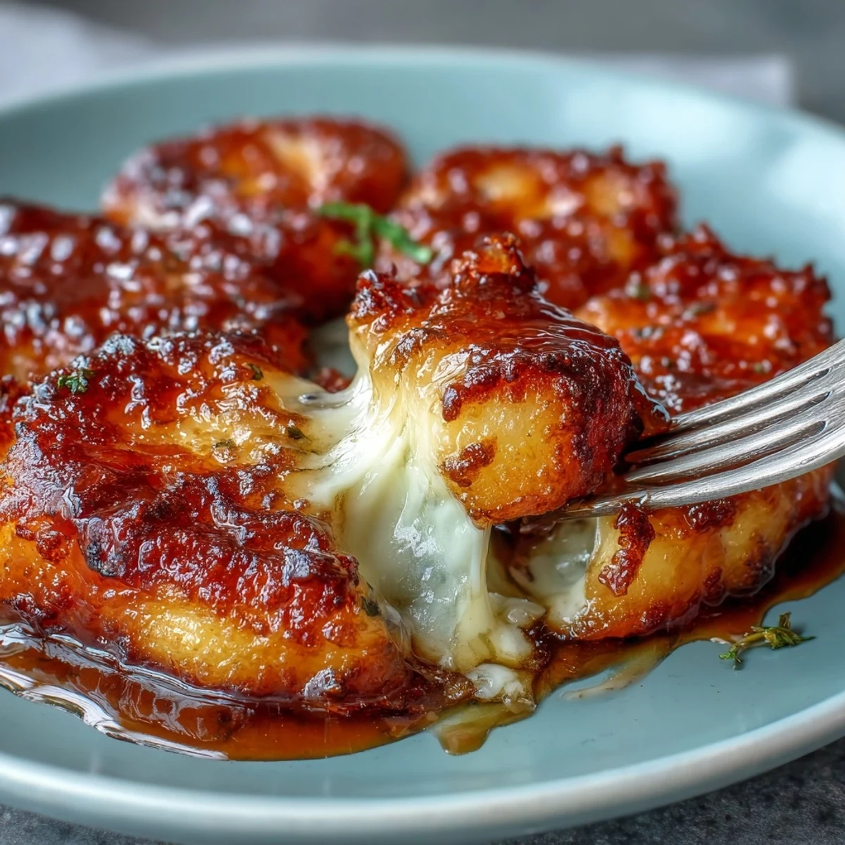 A close-up view shows a cheesy center pulling away from a Chīzu Imomochi bite.