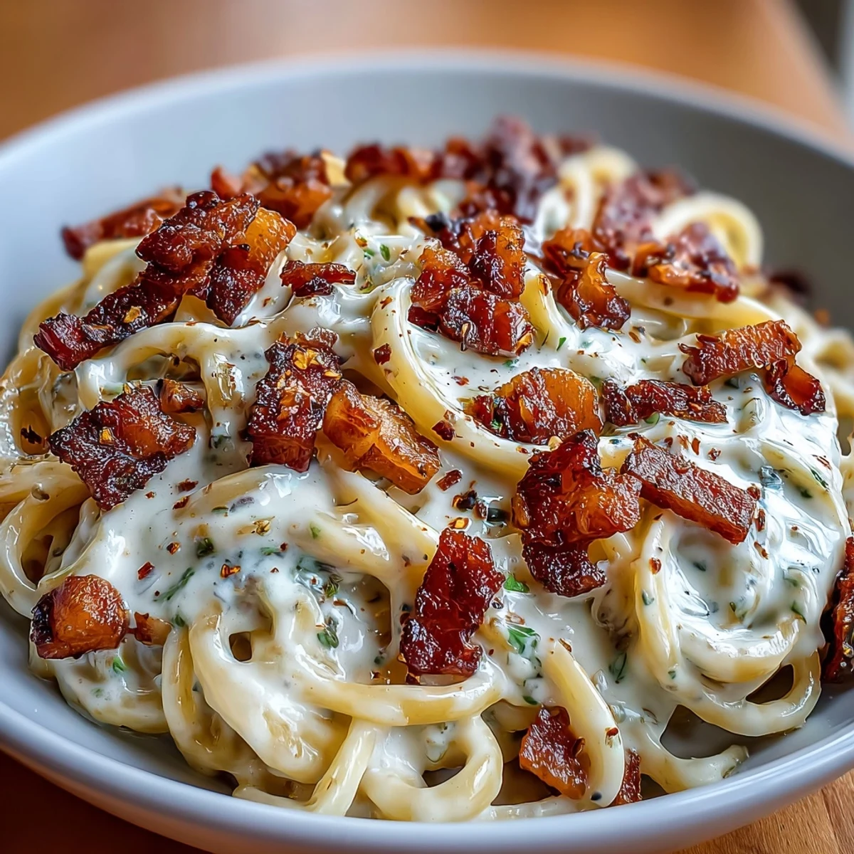Golden spiralised celeriac noodles in a creamy sauce, topped with crispy pancetta and grated Parmesan. This Celeriac Carbonara is a low-carb, gluten-free dinner.