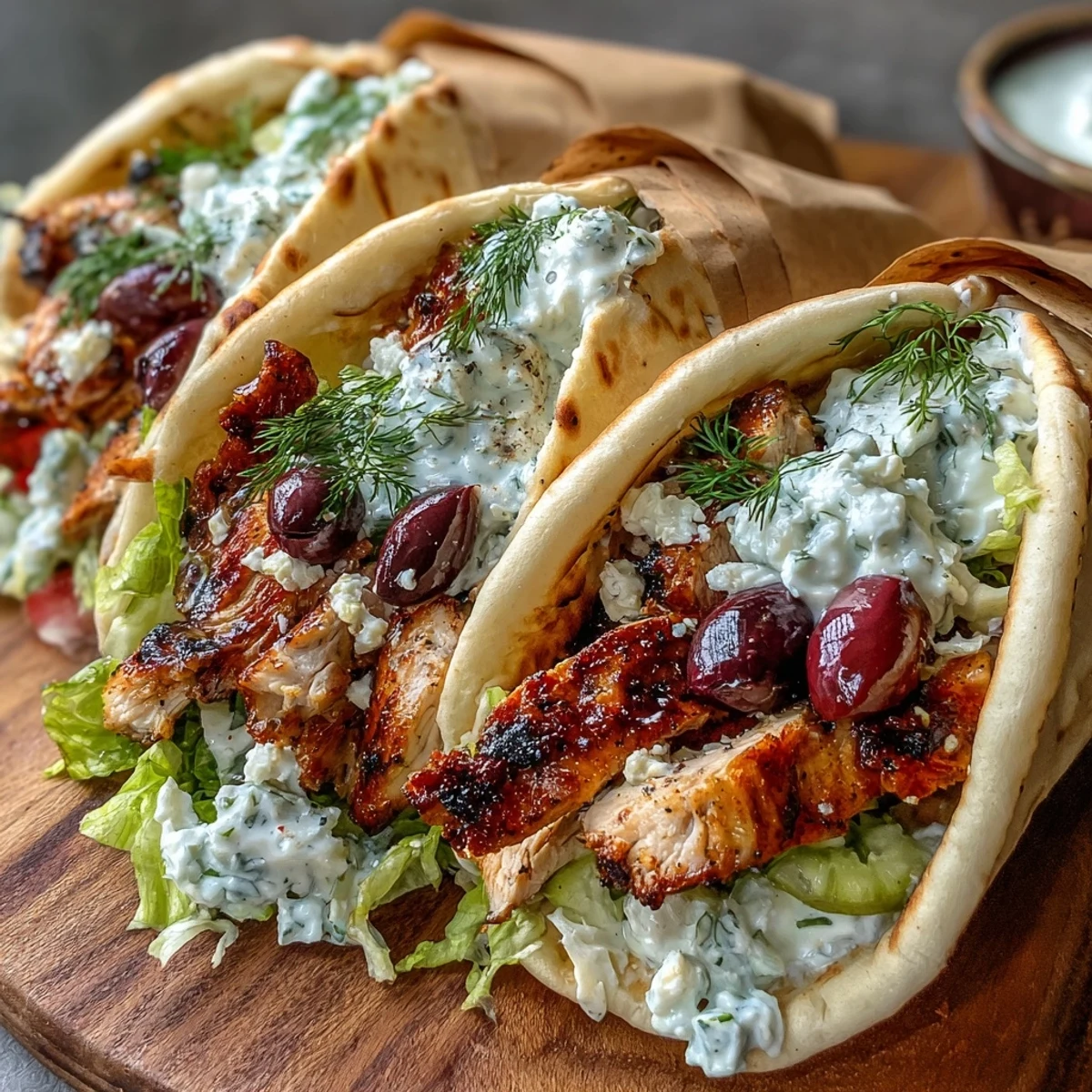 Juicy marinated chicken thighs sizzling in a skillet for Mediterranean Chicken Gyros, ready to be served in warm pitas.