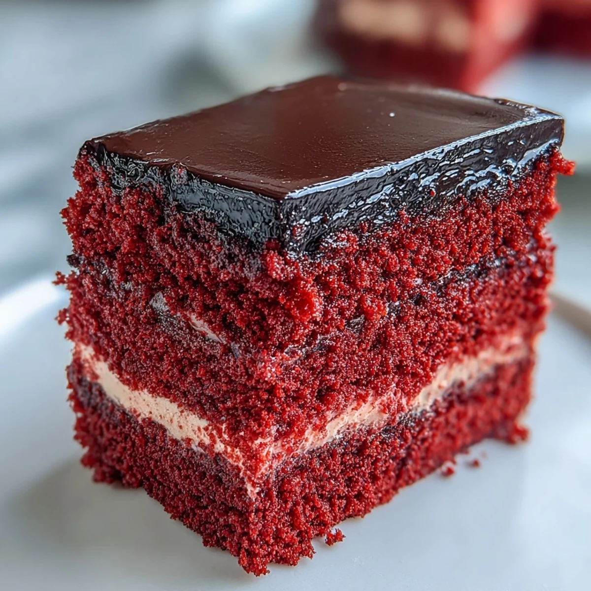 A slice of Betty Boop Cake reveals velvety red layers with smooth cream cheese buttercream.