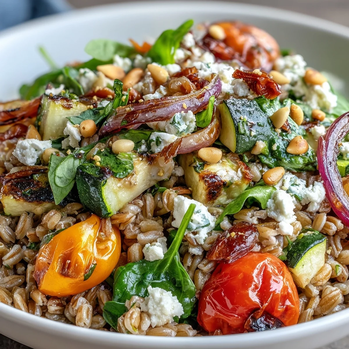 Wholesome Farro Pasta Bowl served warm in a white ceramic bowl, ready to eat.