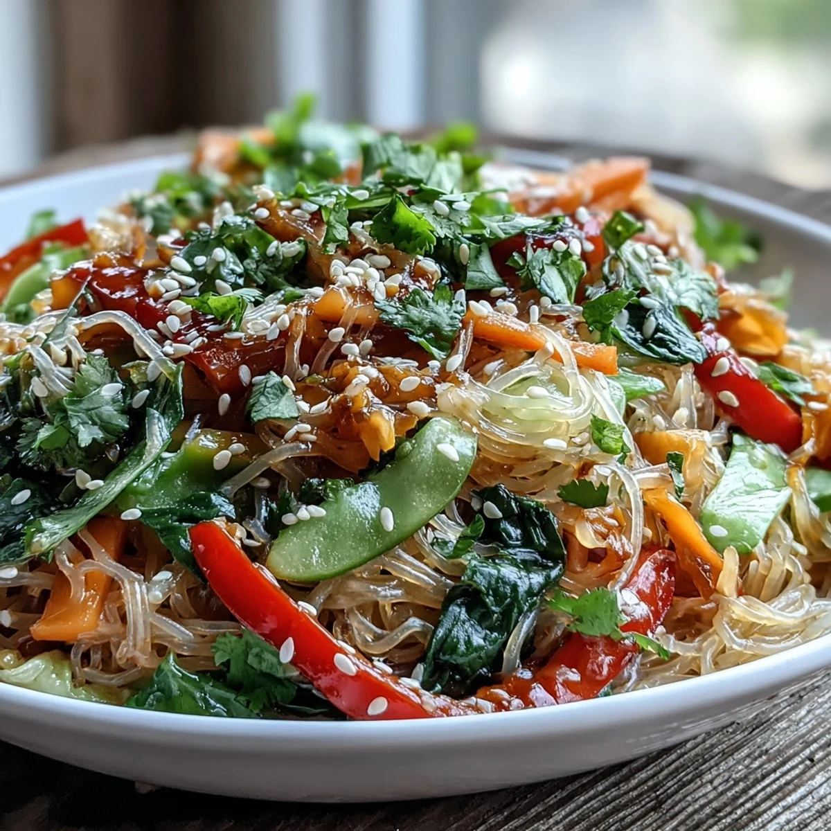 Vibrant low-carb Shirataki Noodle Bowl filled with crisp vegetables, drizzled in a fragrant ginger sauce for an easy dinner.