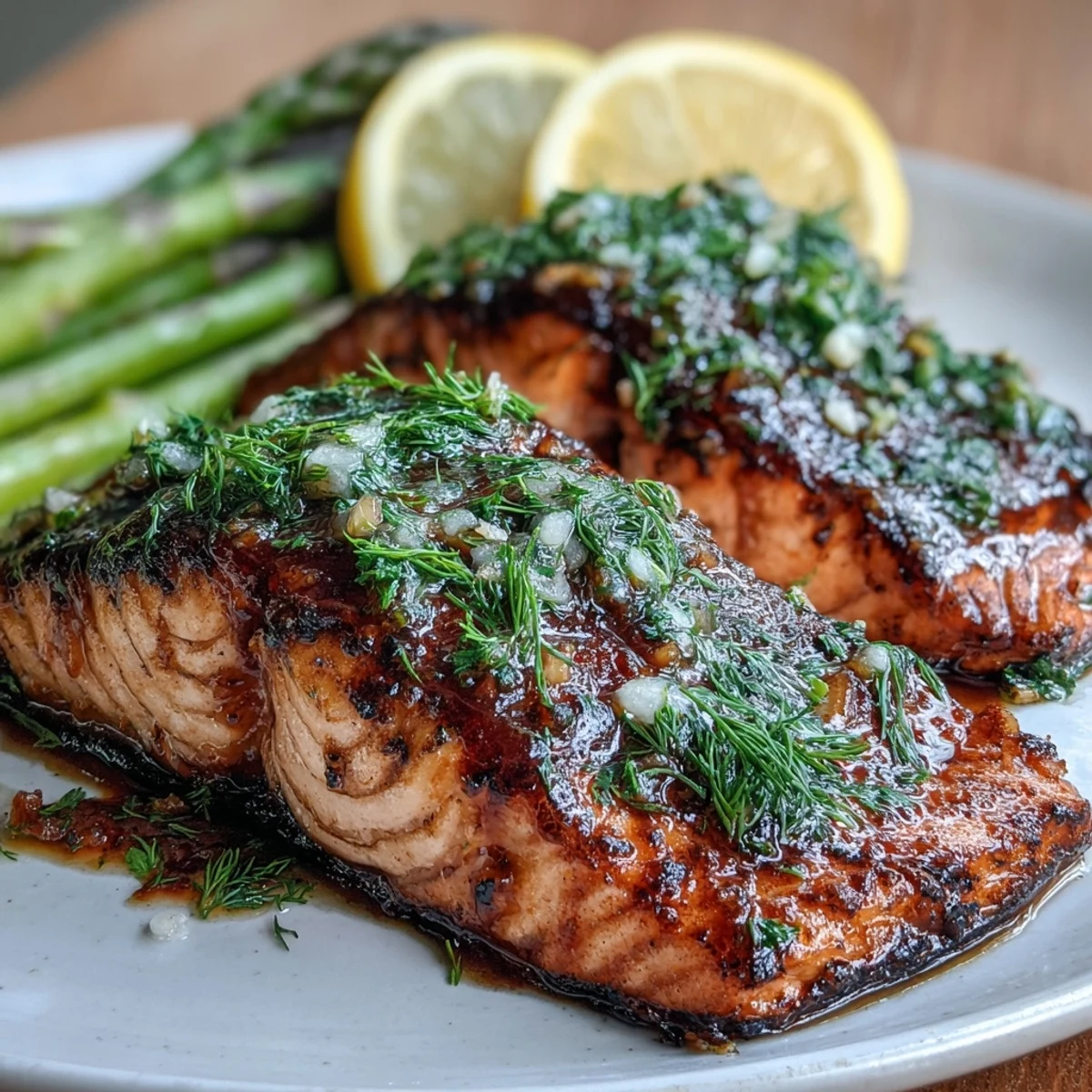 Perfectly flaky Marry Me Salmon with roasted asparagus and cherry tomatoes for a healthy dinner.