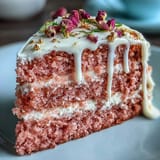 Rosé Velvet Cake with Gold Drip: Delicate blush velvet cake made with rosé wine, topped with silky cream cheese frosting and shimmering gold chocolate drips.  