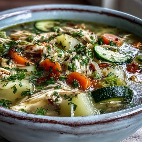 Hearty Ranch Chicken Veggie Soup steaming in a rustic bowl, topped with fresh parsley and chives for a cozy meal.