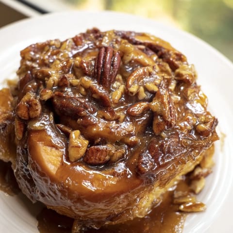 Fluffy, glazed Pecan and Honey Sticky Buns showing a delicious swirl of cinnamon, brown sugar, and pecans.