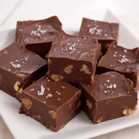 See the shiny surface of decadent Easy Chocolate Fudge, perfect for making sweet treats at home.