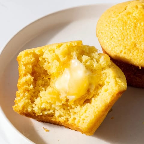 Warm, freshly baked honey butter cornbread muffins, providing a sweet and savory, homemade experience.