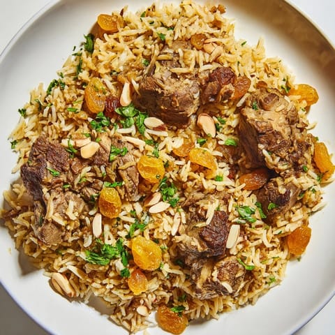 A close-up image showcases the flavorful Saudi Kabsa Rice, with golden raisins and juicy meat pieces visible.