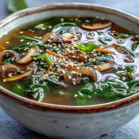 A nutritious Miso Ginger Winter Soup simmering with shiitake mushrooms, carrots, and fresh ginger slices for a savory flavor.