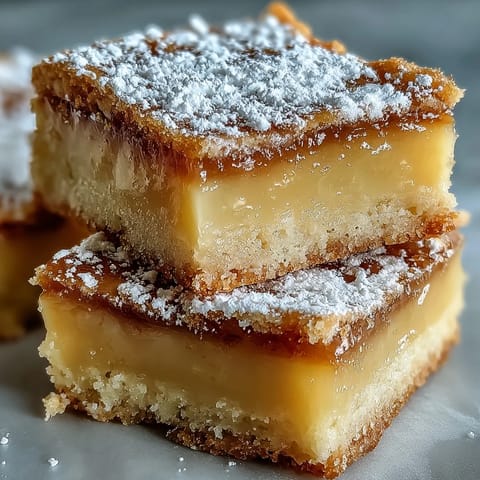 Freshly cut squares of Earl Grey Tea, Guava, and Lemon Bars reveal a vibrant yellow lemon filling and pink guava layer atop a crumbly, golden-brown tea crust.