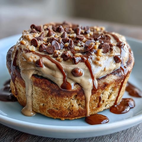Warm Peanut Butter Cup Protein Pancake Bowl topped with sliced banana and chopped peanuts, served in a small ramekin.