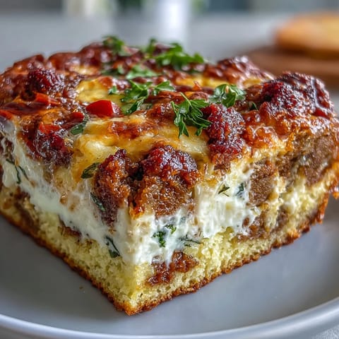 Golden-brown Keto Sausage and Egg Breakfast Bake with Peppers, fresh from the oven and ready to slice.