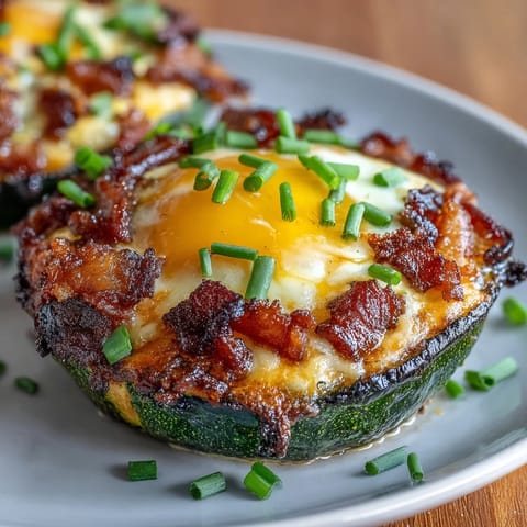 Keto Bacon and Egg Zucchini Nests: golden, crispy zucchini cups baked with smoky bacon and topped with a perfectly runny egg.