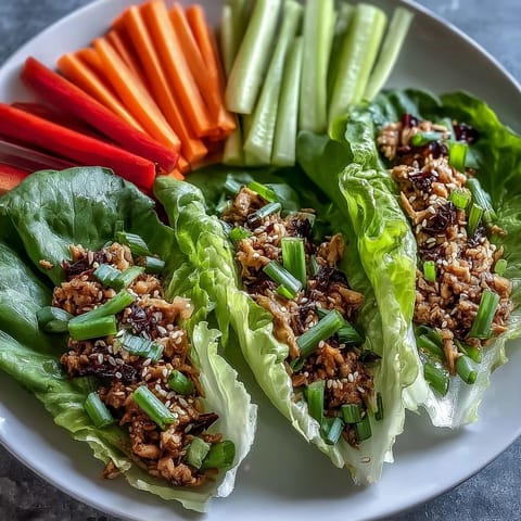 Healthy turkey lettuce wraps served with colorful crunchy veggie sticks, a low-carb recipe ideal for warm weather dining.  