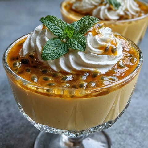 This refreshing passionfruit mousse combines tangy fruit juice and fluffy cream for a light, tropical dessert perfect for summer gatherings.