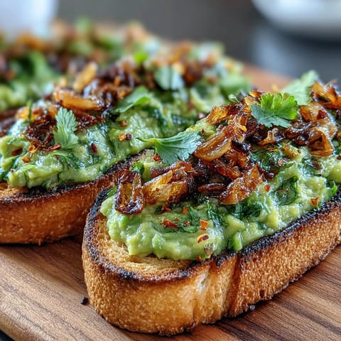 Creamy avocado spread topped with chilli-lime dressing and golden fried shallots on toasted sourdough.  