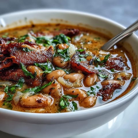 Hearty ham bone bean soup with smoky paprika, tender beans, and savory ham in a rich, warming broth.