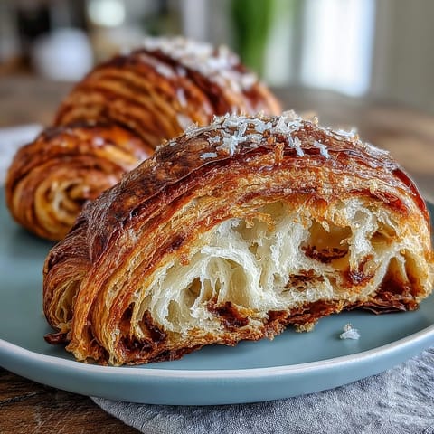 Crisp, flaky Easy Sourdough Croissants just out of the oven, ready for coffee.