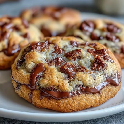 Golden Irish cream chocolate chip cookies, freshly baked with gooey chocolate centers.