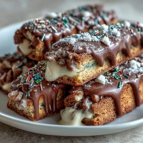 Festive St. Patricks Day rainbow cookie bars with colorful sprinkles and white chocolate chips, perfect for a sweet celebration.