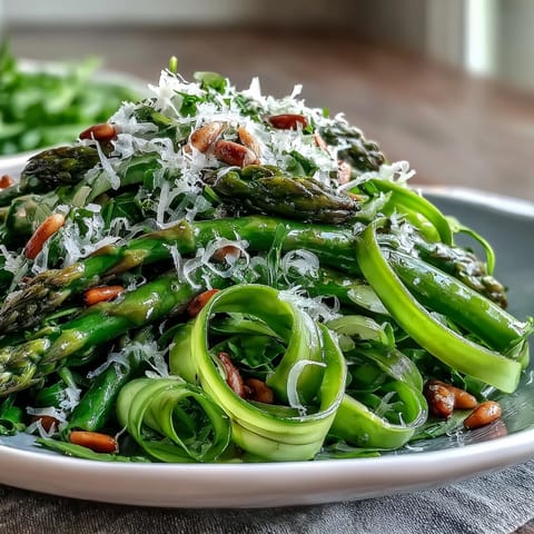 Fresh asparagus ribbons tossed with lemon and Parmesan create a vibrant spring salad with bright, zesty flavors.