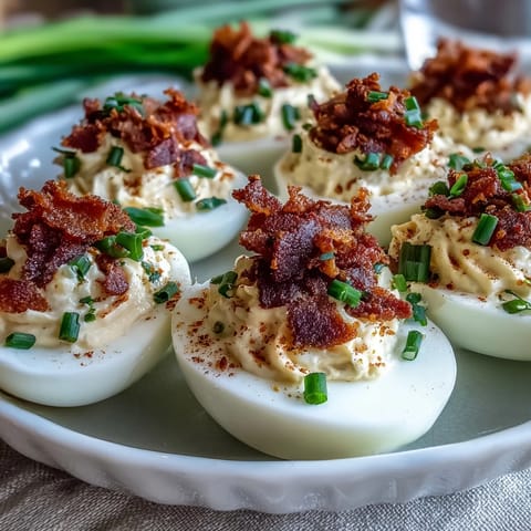 Classic Bacon Ranch Deviled Eggs with crispy bacon and creamy ranch filling, perfect for Easter brunch or parties.
