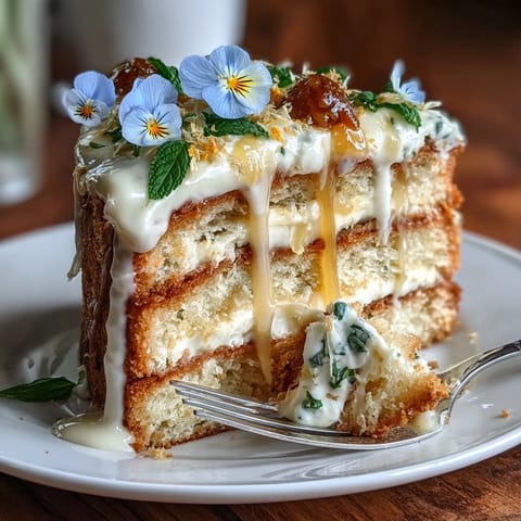 Showcasing a beautiful Spring Cake adorned with vibrant pressed edible flowers.