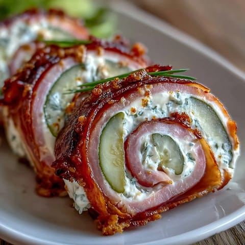 Creamy cheese and smoky ham wrap around crisp pickles in these easy, gluten-free ham, cream cheese, and pickle pinwheels.